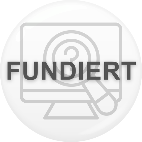 Logosymbol mit dem Text "FUNDERT" und einem Bildschirm mit Fragezeichen.